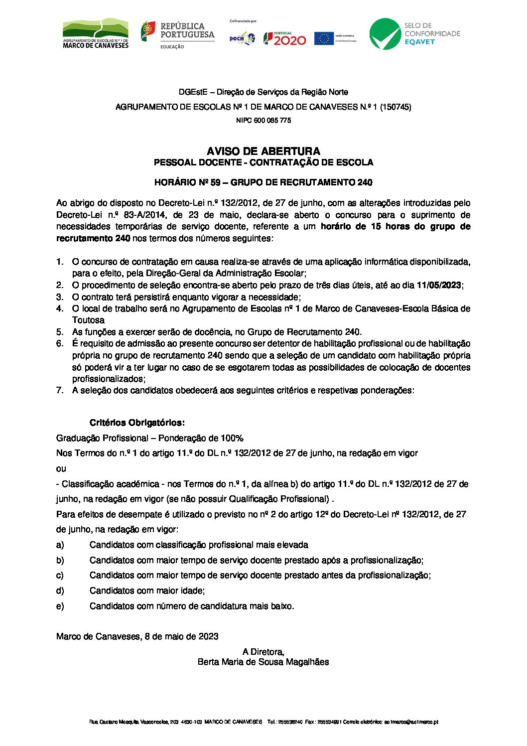 Aviso abertura horário 59-grupo 240